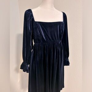 Velvet Square Neck 3/4 Sleeve A-Line Dress